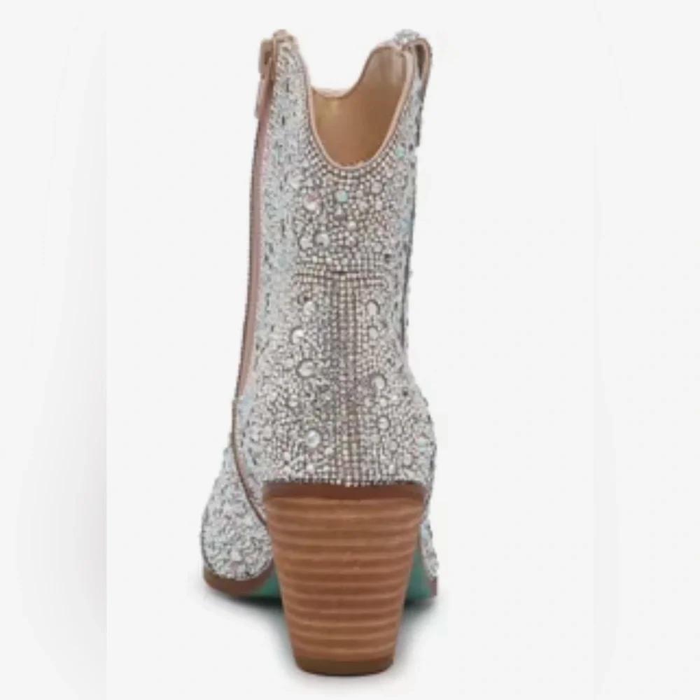 Betsey Johnson NWT Sz 6 Sparkling Crystal Heeled Western Boots (SH096) - Picture 6 of 14